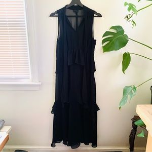 Who What Wear Black Sheer Tiered Maxi Dress Cover Up